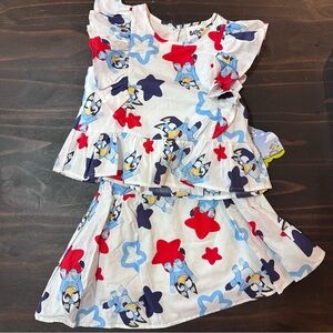 Toddler White Star & Character Ruffle Dress Set - Red & Blue